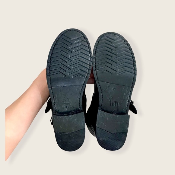 Frye Veronica Short Belted Black Leather Popular Moto Vintage Combat Ankle Boot - Picture 15 of 16